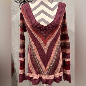 VINTAGE Free People Red and Purple Knit Sweater Dress